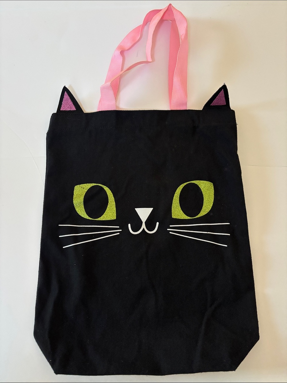 Cat Face Tote Bag with Pink Handles